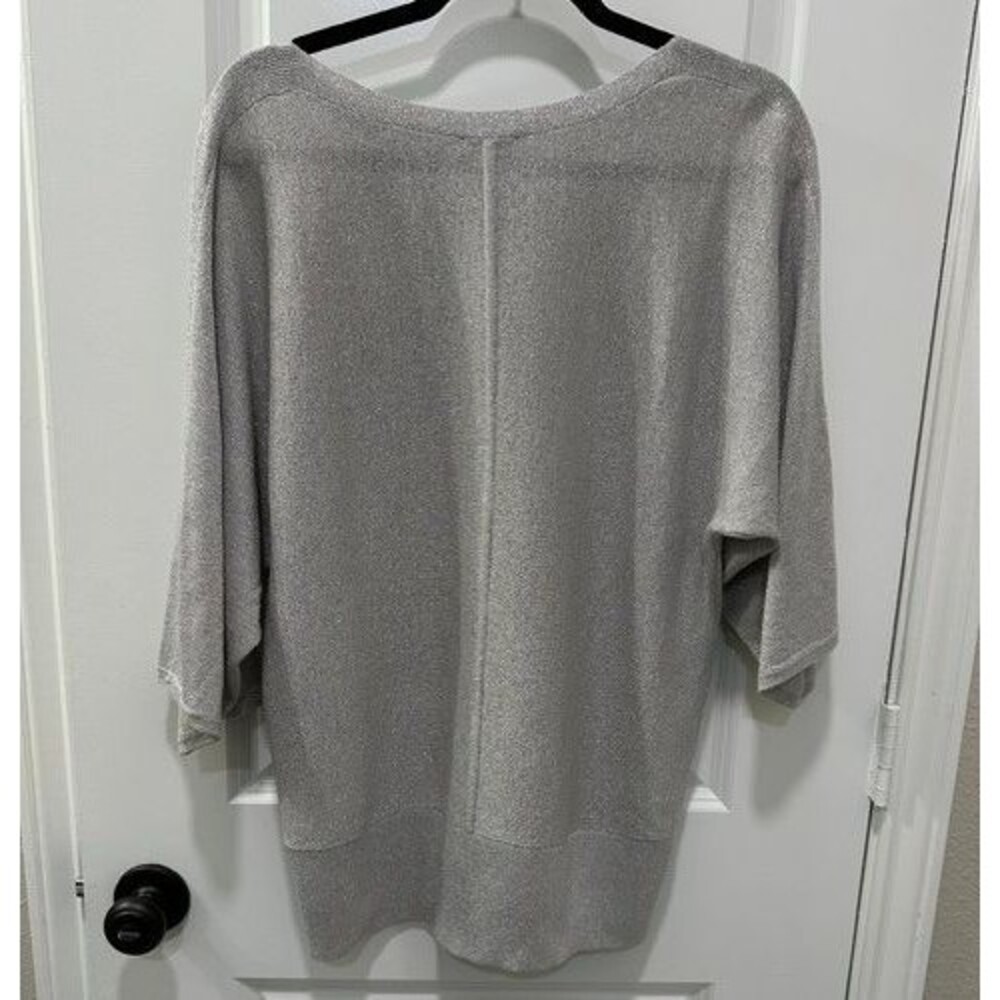 Talbots Womens L Silver Gray Metallic Glitter Dolman 3/4 Sleeve Pullover Sweater